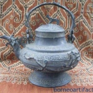 TWO RARE Protuding Naga ~ Antique BRUNEI KETTLE Teapot Metal Casting Artifact