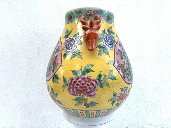 EGG SHAPE colourful JAR 280mm VASE Phoenix and Peonies Flower Pot Pottery baba Nyonya Urn