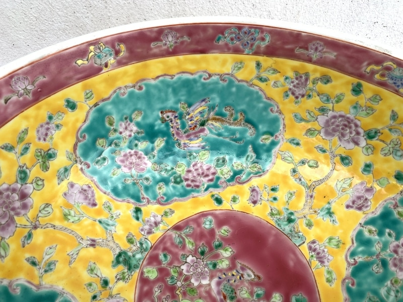 SUPERSIZE YELLOW BASIN 16.5″ HUGE Old Baba Nyonya peranakan bowl RARE SIZE DISH SUPERSIZE YELLOW BASIN 16.5″ HUGE Old Baba Nyonya peranakan bowl RARE SIZE DISH
