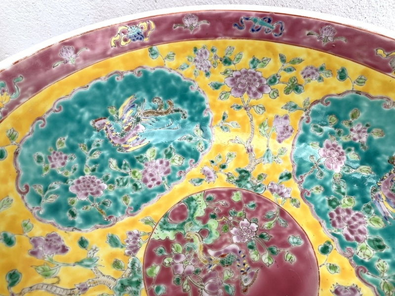 SUPERSIZE YELLOW BASIN 16.5″ HUGE Old Baba Nyonya peranakan bowl RARE SIZE DISH SUPERSIZE YELLOW BASIN 16.5″ HUGE Old Baba Nyonya peranakan bowl RARE SIZE DISH