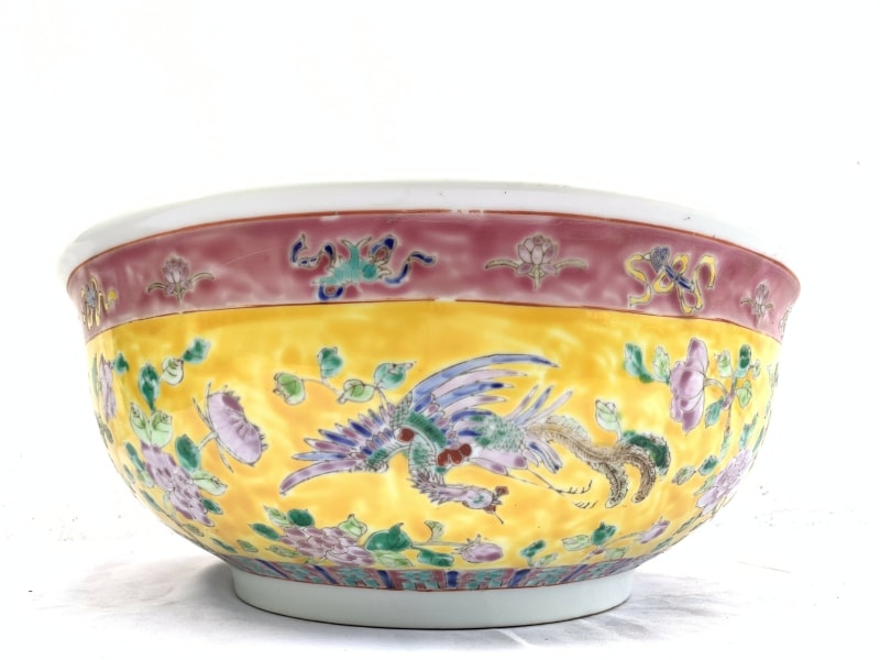 SUPERSIZE YELLOW BASIN 16.5″ HUGE Old Baba Nyonya peranakan bowl RARE SIZE DISH SUPERSIZE YELLOW BASIN 16.5″ HUGE Old Baba Nyonya peranakan bowl RARE SIZE DISH
