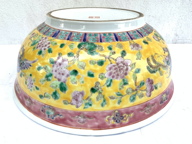 SUPERSIZE YELLOW BASIN 16.5″ HUGE Old Baba Nyonya peranakan bowl RARE SIZE DISH SUPERSIZE YELLOW BASIN 16.5″ HUGE Old Baba Nyonya peranakan bowl RARE SIZE DISH