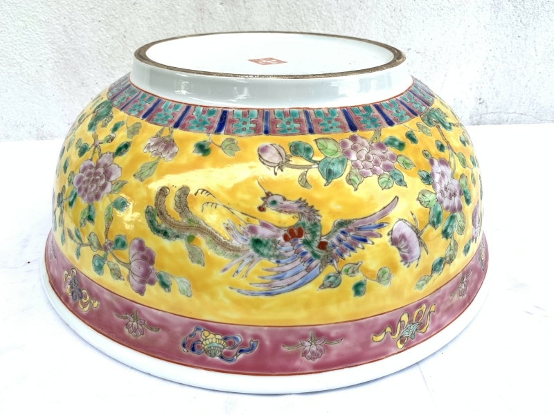 SUPERSIZE YELLOW BASIN 16.5″ HUGE Old Baba Nyonya peranakan bowl RARE SIZE DISH SUPERSIZE YELLOW BASIN 16.5″ HUGE Old Baba Nyonya peranakan bowl RARE SIZE DISH