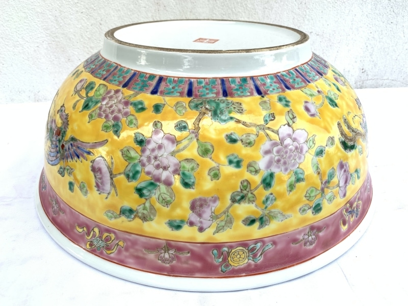 SUPERSIZE YELLOW BASIN 16.5″ HUGE Old Baba Nyonya peranakan bowl RARE SIZE DISH SUPERSIZE YELLOW BASIN 16.5″ HUGE Old Baba Nyonya peranakan bowl RARE SIZE DISH