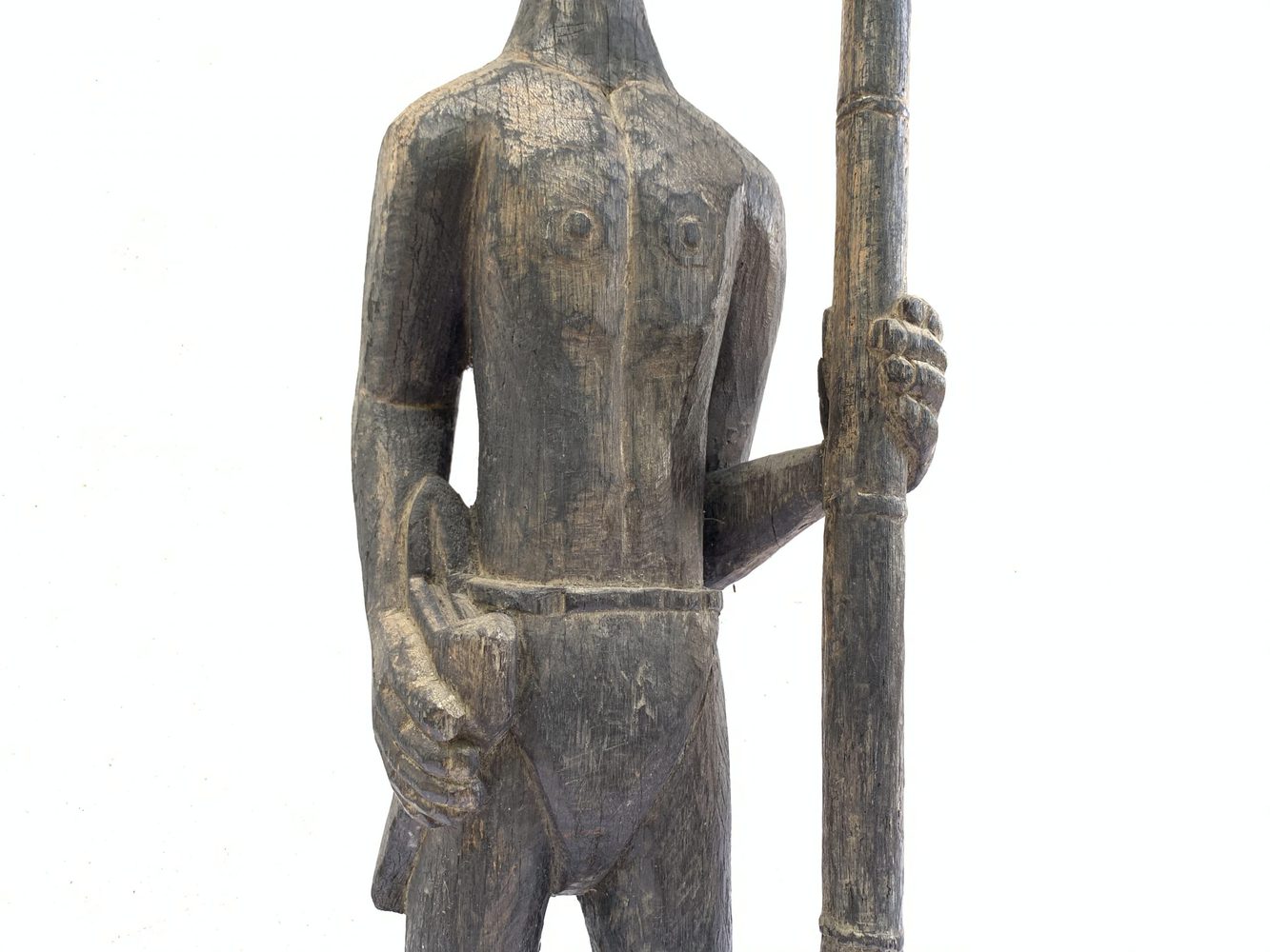 MASSIVE 840mm DAYAK WARRIOR and SPEAR Antique Sculpture Artifact Borneo Headhunter MASSIVE 840mm DAYAK WARRIOR and SPEAR Antique Sculpture Artifact Borneo Headhunter