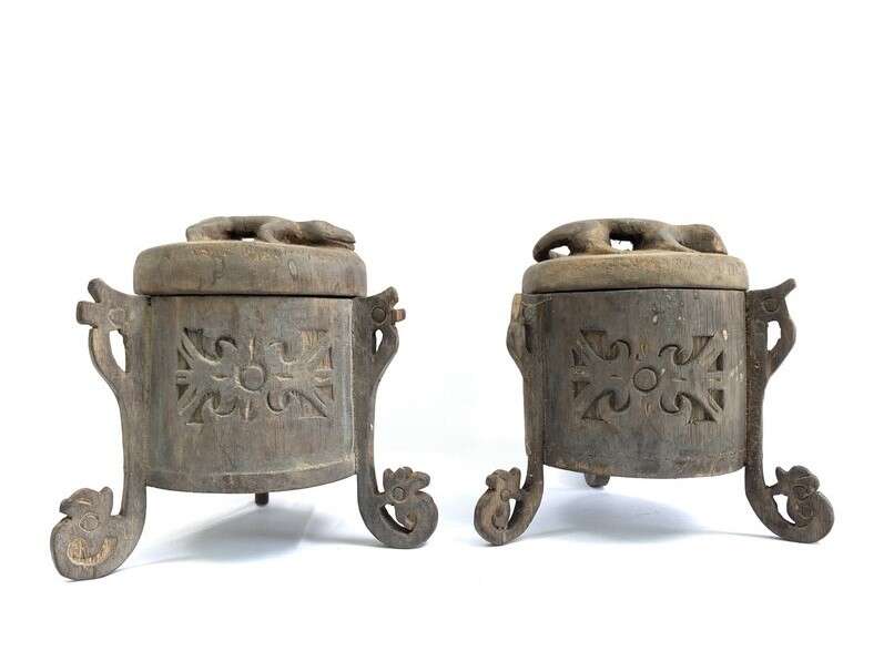 Traditional Container 180mm One Pair Tribal Box Lupong Medicine Jewelry Animal Statue Borneo Traditional Container 180mm One Pair Tribal Box Lupong Medicine Jewelry Animal Statue Borneo