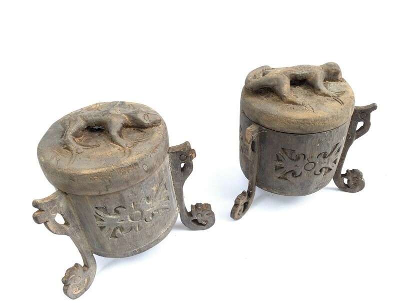 Traditional Container 180mm One Pair Tribal Box Lupong Medicine Jewelry Animal Statue Borneo Traditional Container 180mm One Pair Tribal Box Lupong Medicine Jewelry Animal Statue Borneo