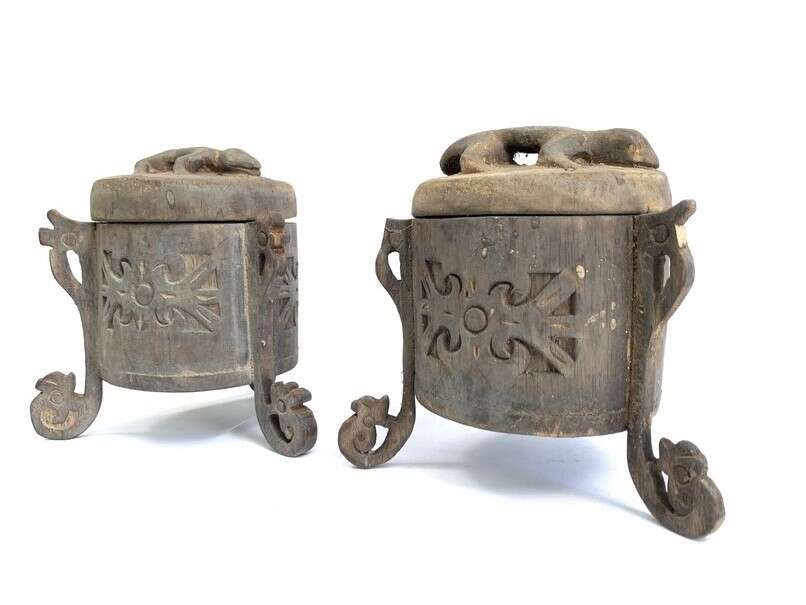 Traditional Container 180mm One Pair Tribal Box Lupong Medicine Jewelry Animal Statue Borneo Traditional Container 180mm One Pair Tribal Box Lupong Medicine Jewelry Animal Statue Borneo