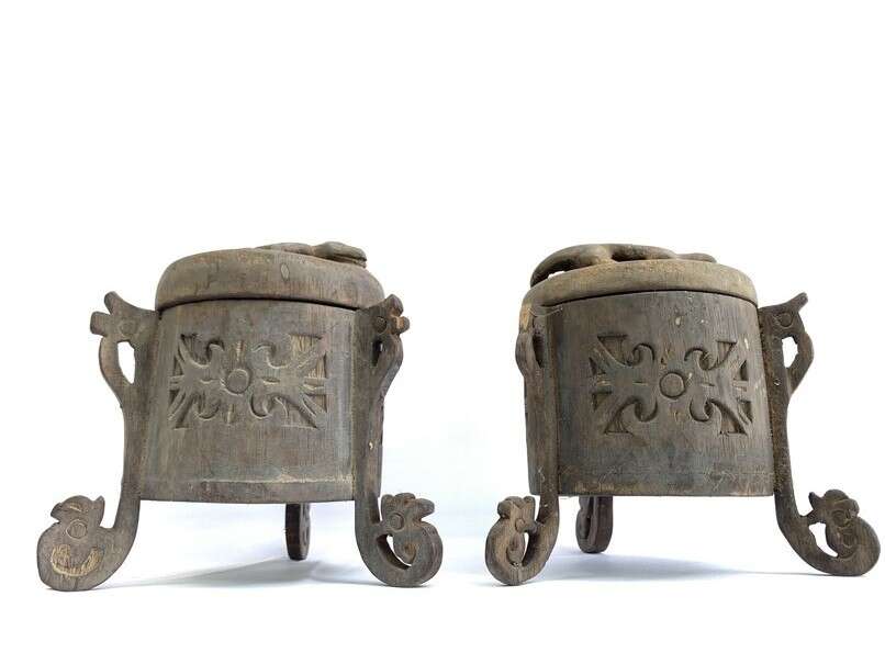Traditional Container 180mm One Pair Tribal Box Lupong Medicine Jewelry Animal Statue Borneo Traditional Container 180mm One Pair Tribal Box Lupong Medicine Jewelry Animal Statue Borneo