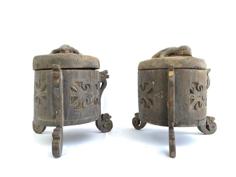 Traditional Container 180mm One Pair Tribal Box Lupong Medicine Jewelry Animal Statue Borneo Traditional Container 180mm One Pair Tribal Box Lupong Medicine Jewelry Animal Statue Borneo