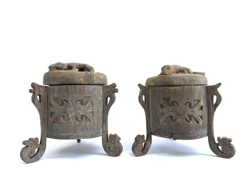 Traditional Container 180mm One Pair Tribal Box Lupong Medicine Jewelry Animal Statue Borneo Traditional Container 180mm One Pair Tribal Box Lupong Medicine Jewelry Animal Statue Borneo