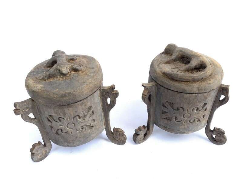 Traditional Container 180mm One Pair Tribal Box Lupong Medicine Jewelry Animal Statue Borneo Traditional Container 180mm One Pair Tribal Box Lupong Medicine Jewelry Animal Statue Borneo