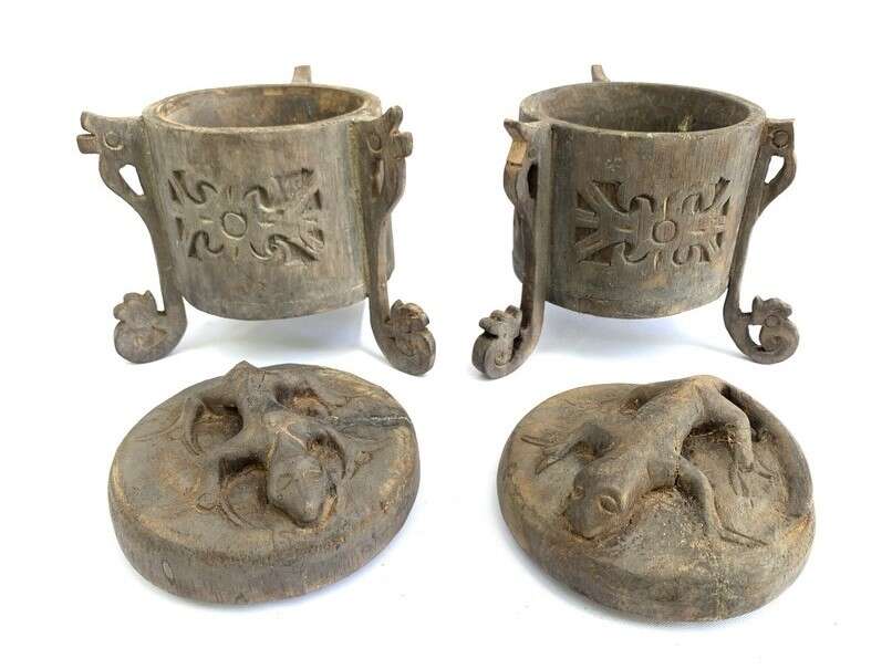 Traditional Container 180mm One Pair Tribal Box Lupong Medicine Jewelry Animal Statue Borneo Traditional Container 180mm One Pair Tribal Box Lupong Medicine Jewelry Animal Statue Borneo