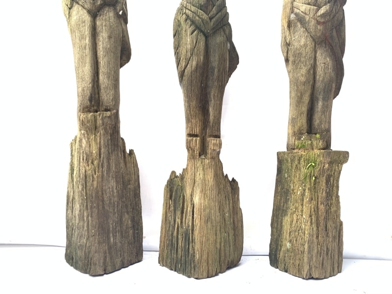 THREE WEATHERED DAYAK GUARDIAN primitive sculpture Antique Artifact Figure Icon THREE WEATHERED DAYAK GUARDIAN primitive sculpture Antique Artifact Figure Icon
