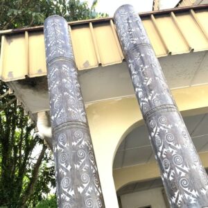TWO GIANT 9 FEET Sacred Pole Totem Dayak Ritual Native Pillar Carved Trunk Wood Statue Sculpture Art Garden Deco