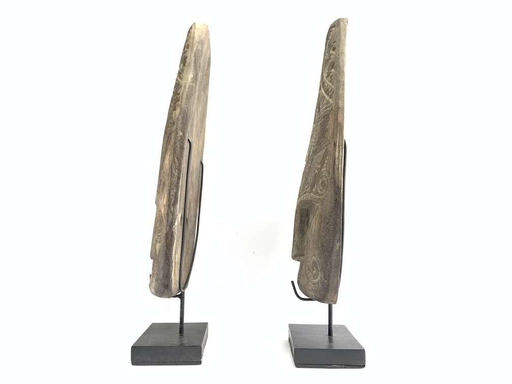 Tattooed Face 420mm (1 Pair) Tribal Nias Indonesia Mask Masque Wall Deco Wood Carving Tattooed Face 420mm (1 Pair) Tribal Nias Indonesia Mask Masque Wall Deco Wood Carving