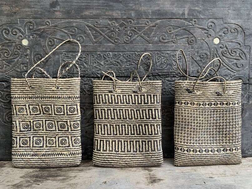 Tribal Bag (3 Pieces) Shoulder Bag Weaving Basket Tote Handbag Traditional Rattan Fiber Art Tribal Bag (3 Pieces) Shoulder Bag Weaving Basket Tote Handbag Traditional Rattan Fiber Art