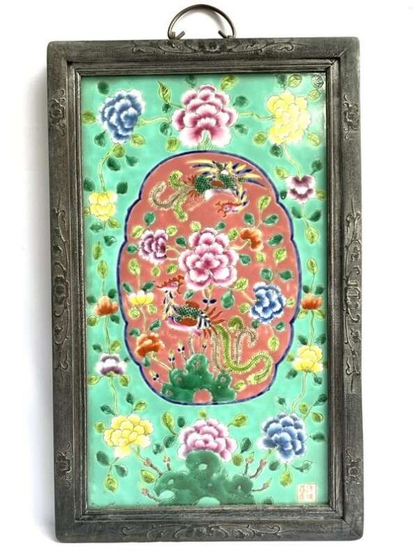 Ceramic Painting 610mm Green Peranakan Baba Nyonya Feng Shui Porcelain Drawing Chinese Asian Art