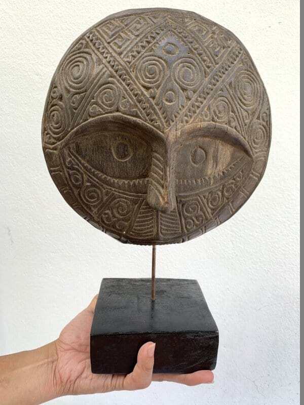 tribe mask 350mm nias facial sculpture figure statue native wood carving asia asian MSl min