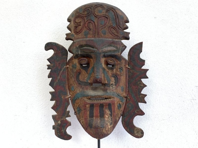 dayak old mask (660mm on stand) headhunter tribal masque face facial statue sculpture figure figurine MSe min