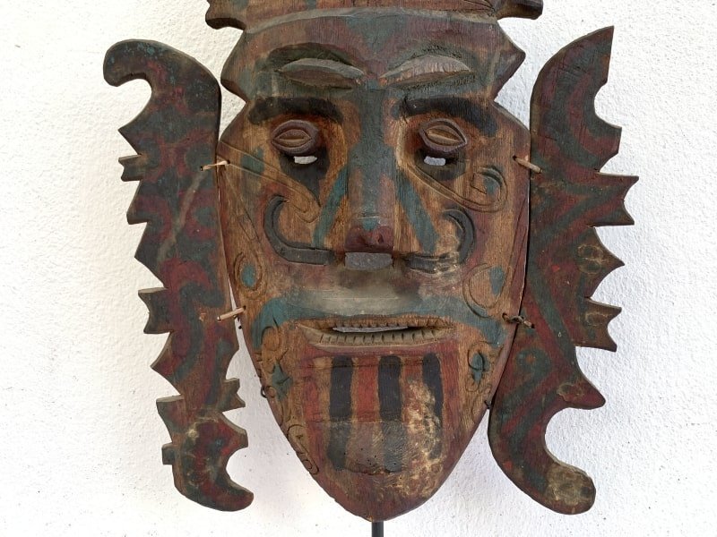 dayak old mask (660mm on stand) headhunter tribal masque face facial statue sculpture figure figurine MSh min