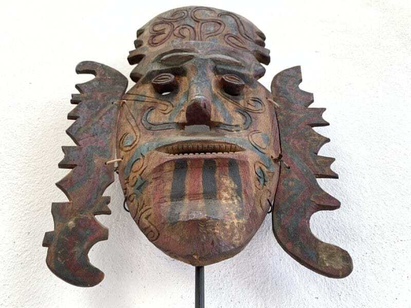 dayak old mask (660mm on stand) headhunter tribal masque face facial statue sculpture figure figurine MSi min