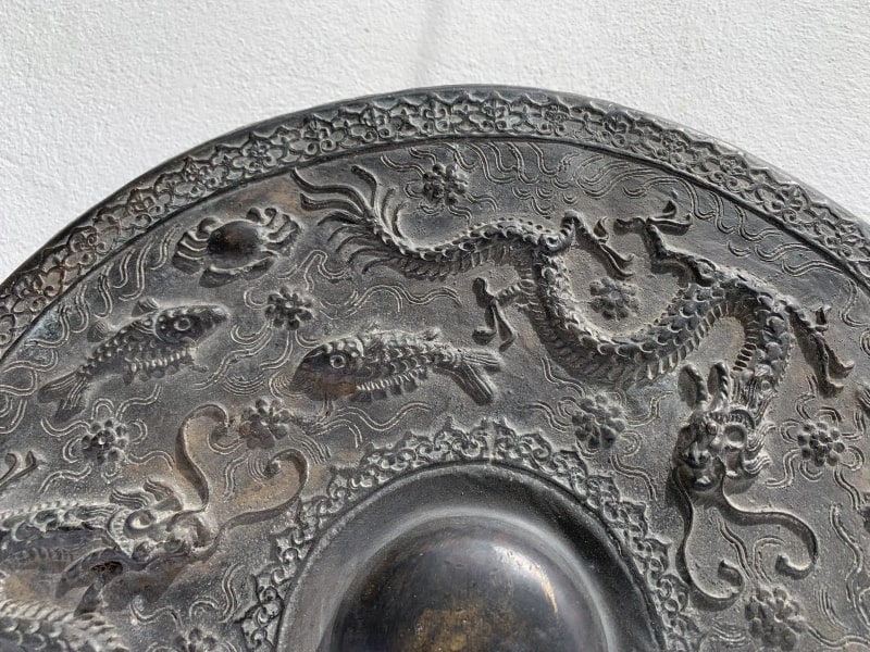 ANTIQUE GONG 480mm BRUNEI MUSEUM PIECE Raised Crocodile & Naga Brass Drum Vintage ANTIQUE GONG 480mm BRUNEI MUSEUM PIECE Raised Crocodile & Naga Brass Drum Vintage
