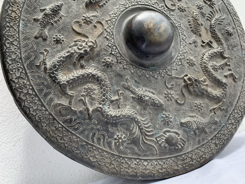 ANTIQUE GONG 480mm BRUNEI MUSEUM PIECE Raised Crocodile & Naga Brass Drum Vintage ANTIQUE GONG 480mm BRUNEI MUSEUM PIECE Raised Crocodile & Naga Brass Drum Vintage