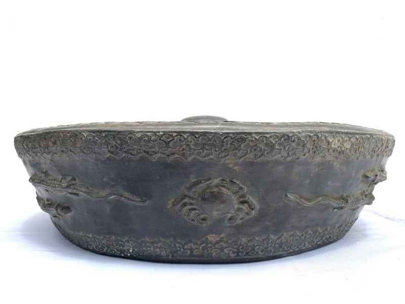 ANTIQUE GONG 480mm BRUNEI MUSEUM PIECE Raised Crocodile & Naga Brass Drum Vintage ANTIQUE GONG 480mm BRUNEI MUSEUM PIECE Raised Crocodile & Naga Brass Drum Vintage