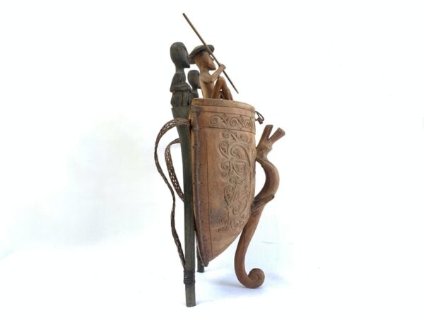 WOODEN BOX 460mm Tribal Carrier Container Traditional Backpack Statue Figure Figurine