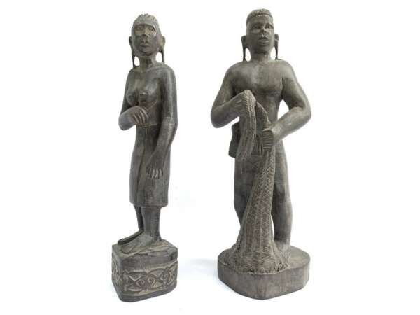 Village Statue 310mm Male and Female Naked Warrior Figure Figurine Sculpture Dayak Tribal Borneo